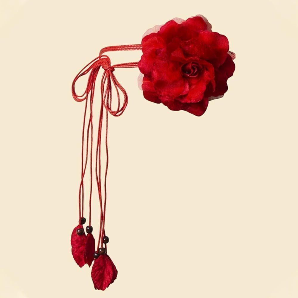 Free People Red Floral Tie Necklace